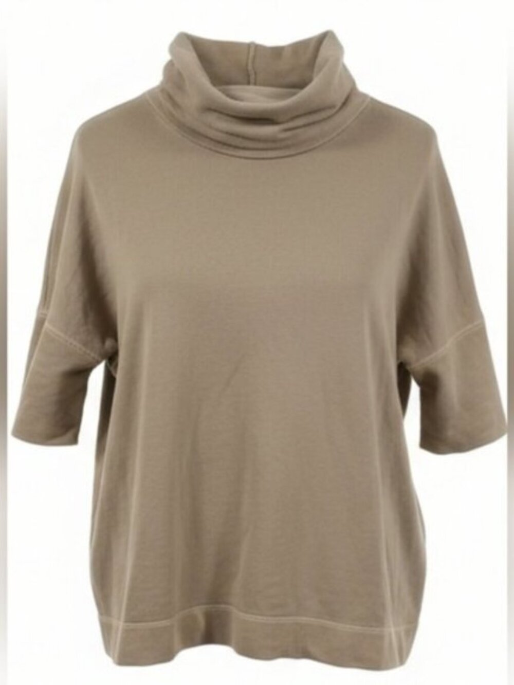 Standard James Perse SZ 2/M Taupe Short Sleeve Boxy Cowl Neck Stretch Slouch Top